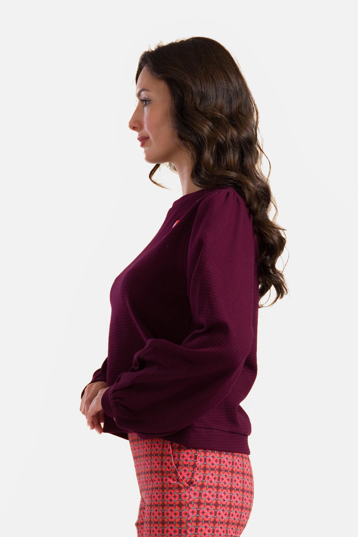 Cathy Top Ls | Waffel Bordeaux